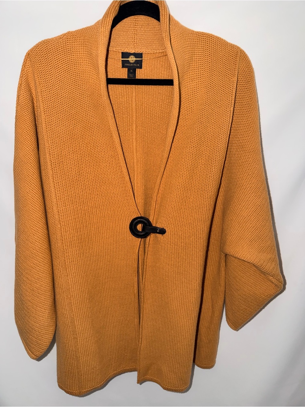 JM Collection Mustard Open-Front Shawl Collar Cardigan size XL Cozy Country